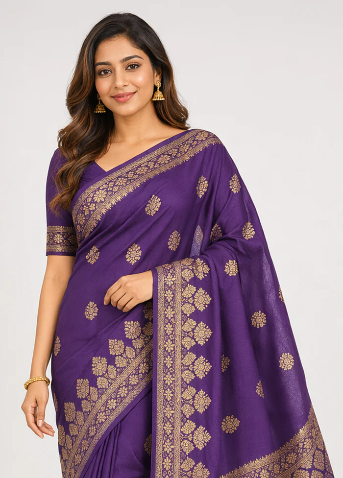 Blue Dupion Silk Saree With Blouse Piece - Image 2