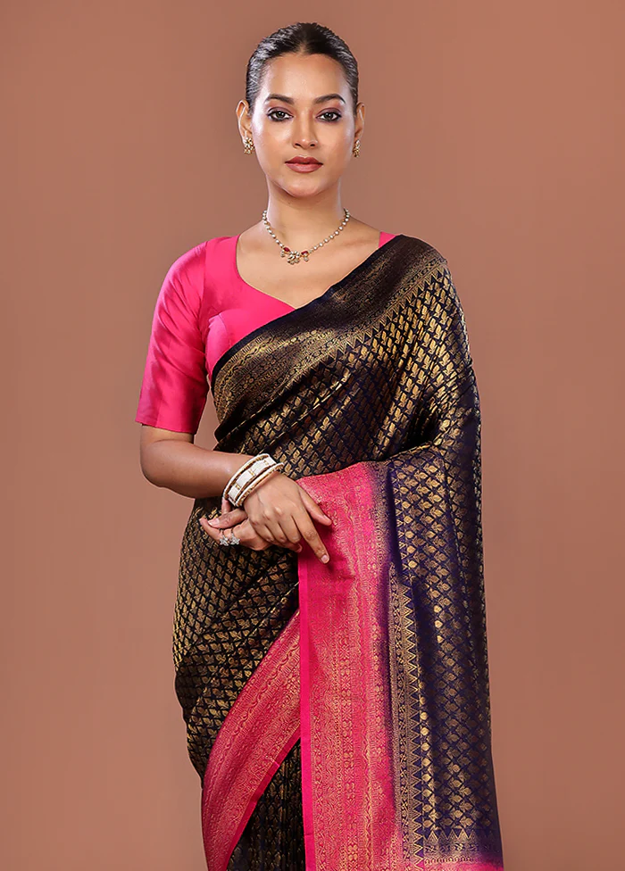 Blue Dupion Silk Saree With Blouse Piece