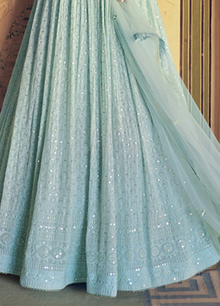 Blue Embroidery Work Georgette Anarkali Suits - Image 3