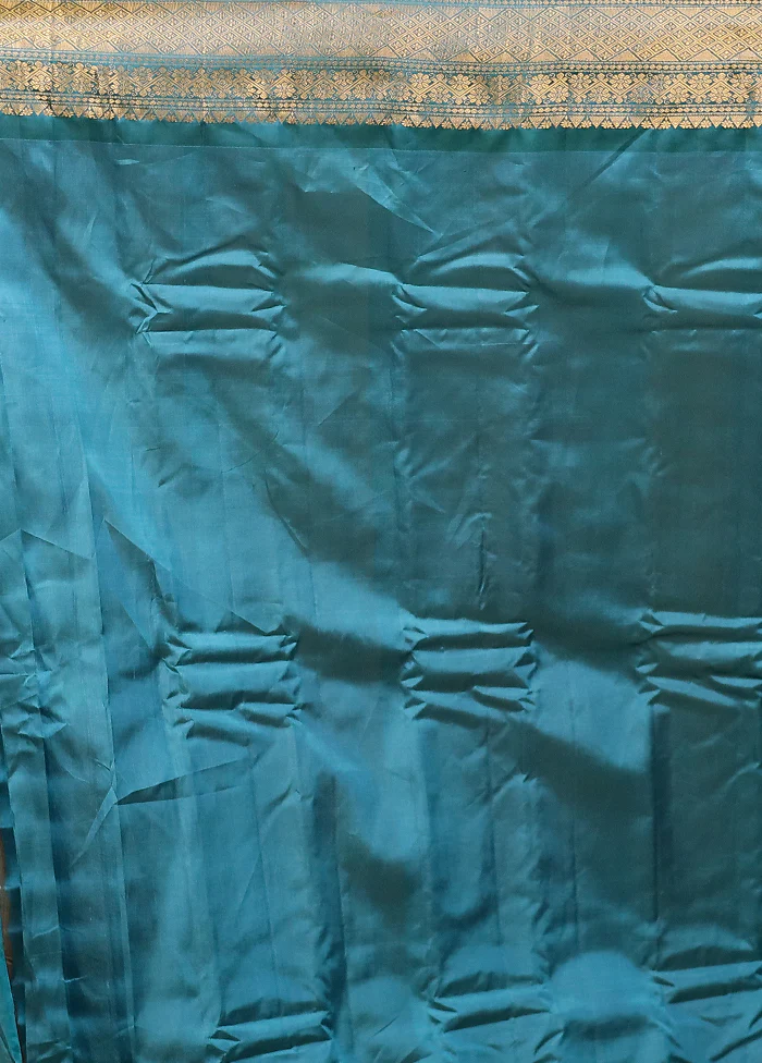 Blue Gadwal Pure Silk Saree Without Blouse Piece - Image 5
