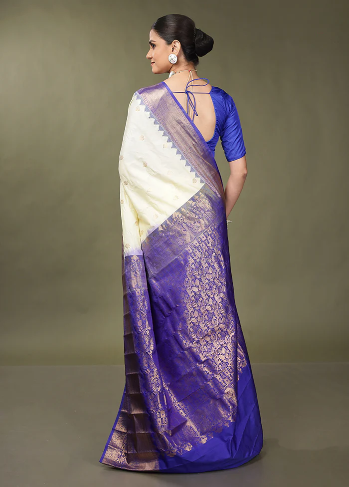 Cream Gadwal Silk Saree Without Blouse Piece - Image 3