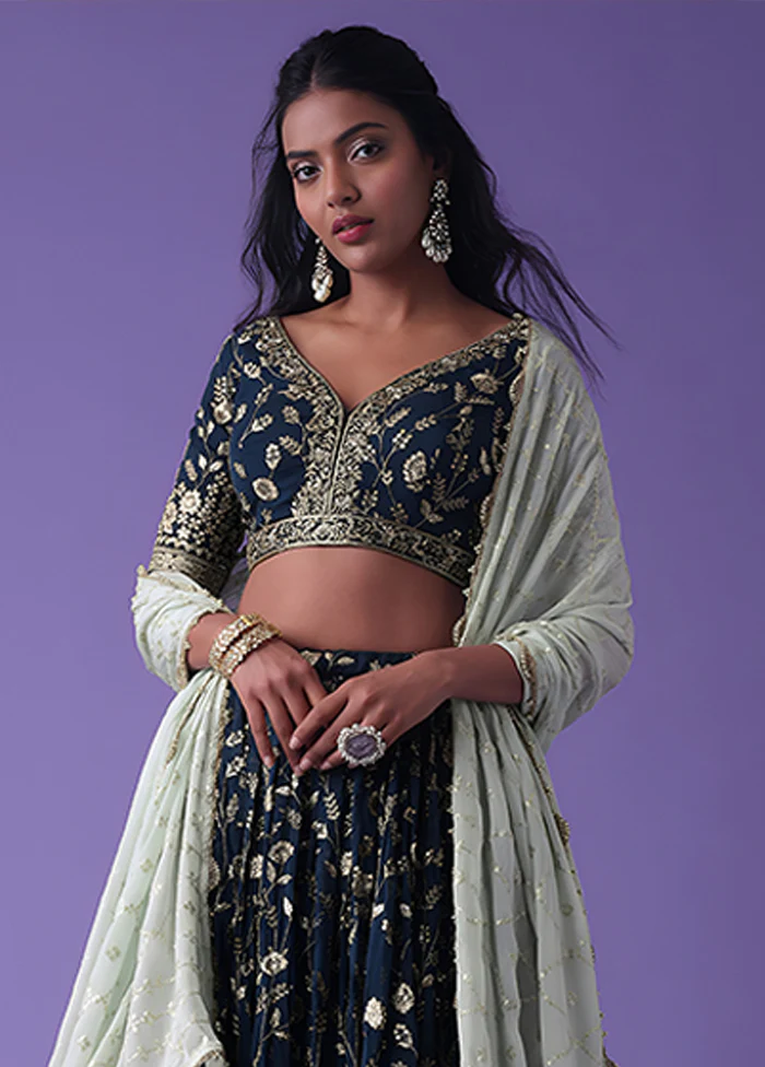 Blue Georgette Dupatta Lehenga Set - Image 2