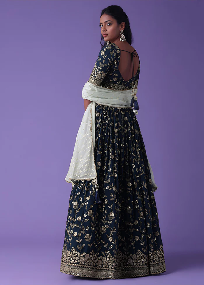 Blue Georgette Dupatta Lehenga Set - Image 3