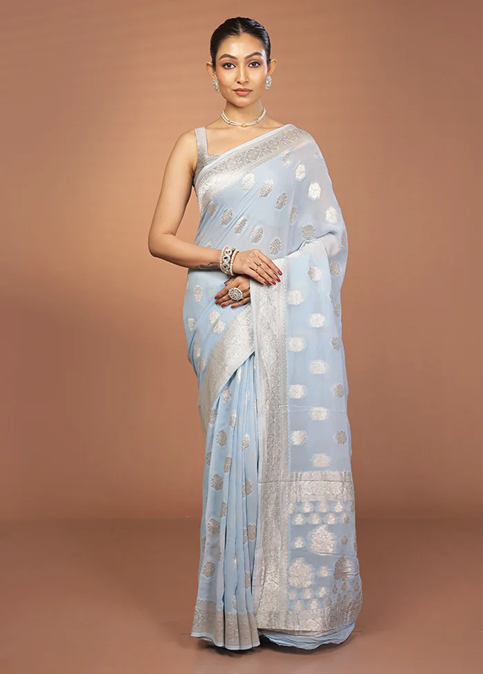 Blue Georgette Saree With Blouse Piece - Image 2