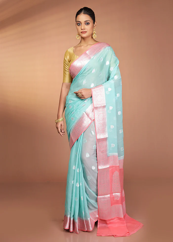 Blue Georgette Saree With Blouse Piece - Image 2