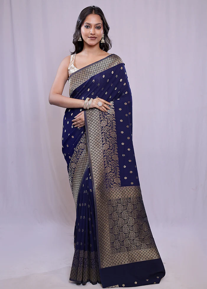 Blue Georgette Saree With Blouse Piece - Image 3