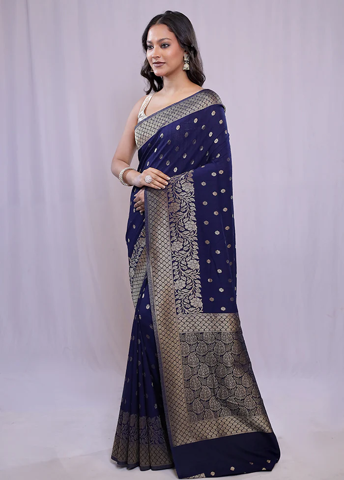 Blue Georgette Saree With Blouse Piece - Image 5