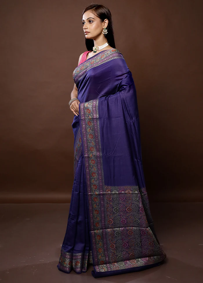 Blue Georgette Saree With Blouse Piece - Image 4