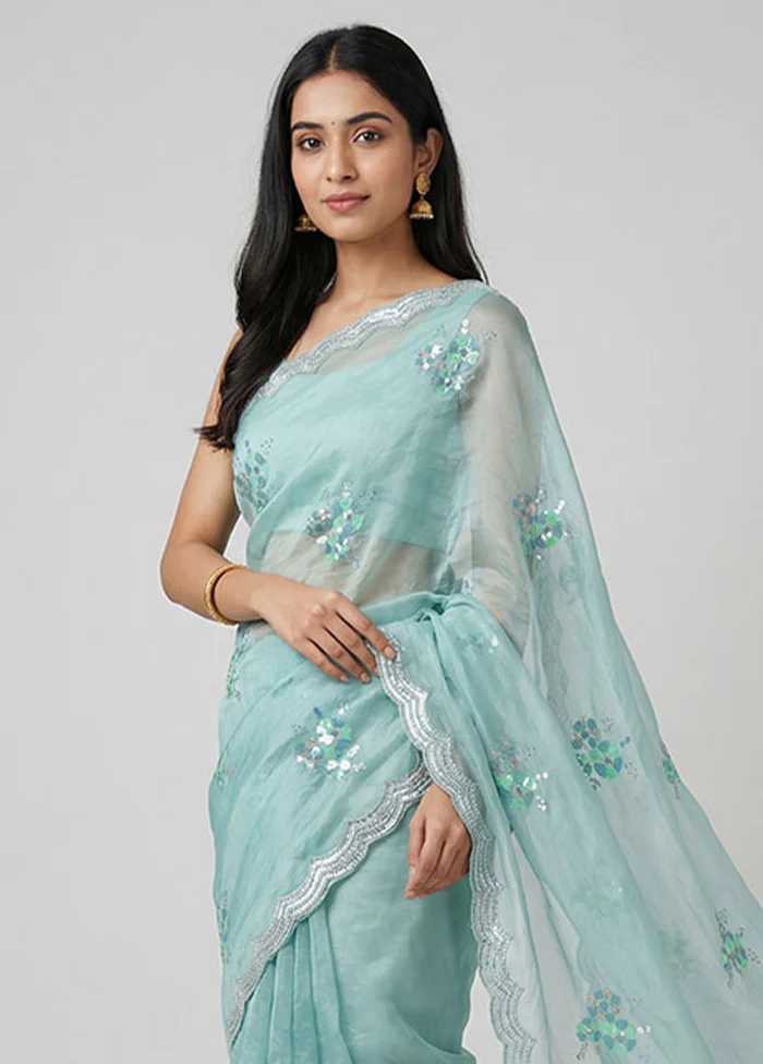 Blue Georgette Saree With Blouse Piece - Image 2