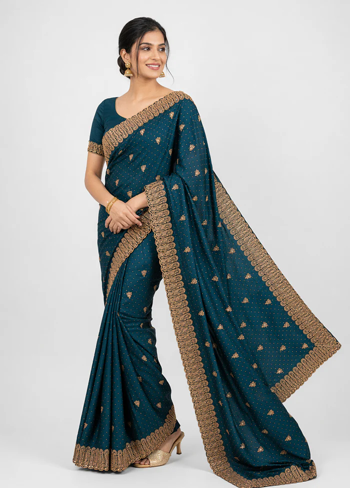 Blue Georgette Saree With Blouse Piece