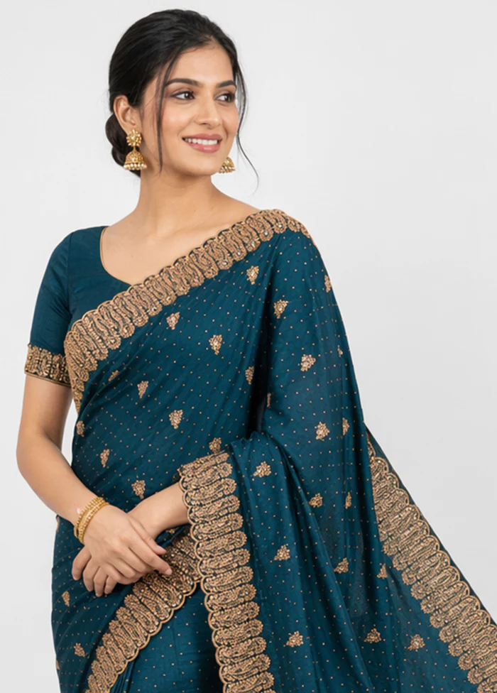 Blue Georgette Saree With Blouse Piece - Image 2
