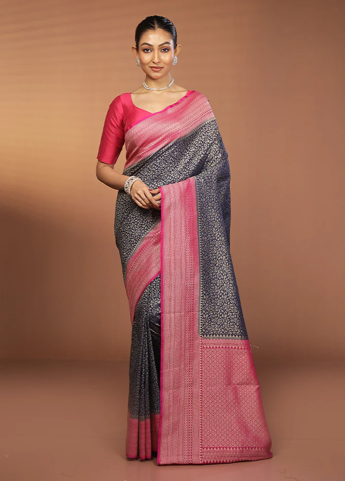 Blue Georgette Saree With Blouse Piece - Image 2