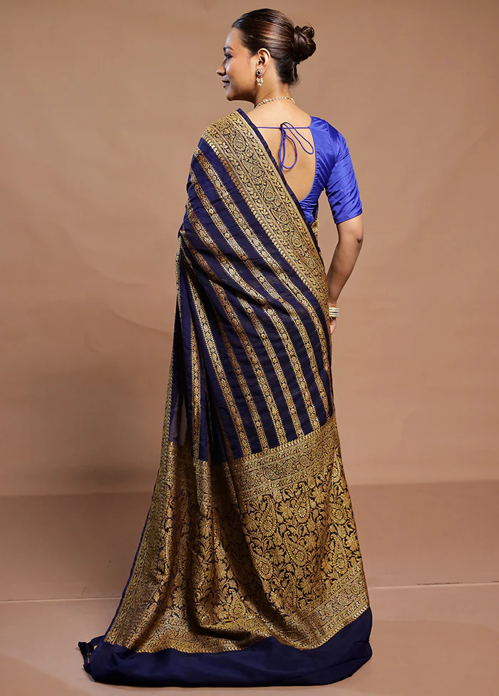 Blue Georgette Saree With Blouse Piece - Image 3