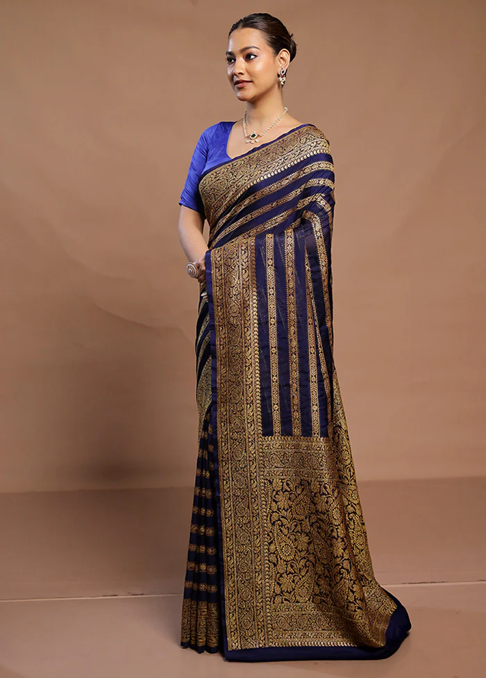 Blue Georgette Saree With Blouse Piece - Image 4