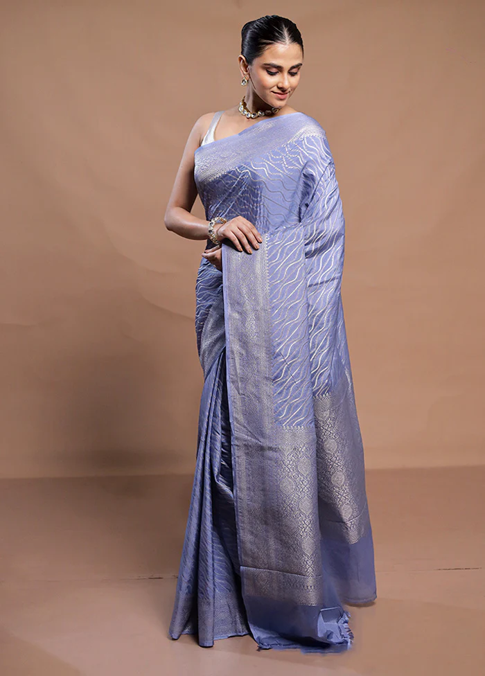 Blue Georgette Saree With Blouse Piece - Image 4