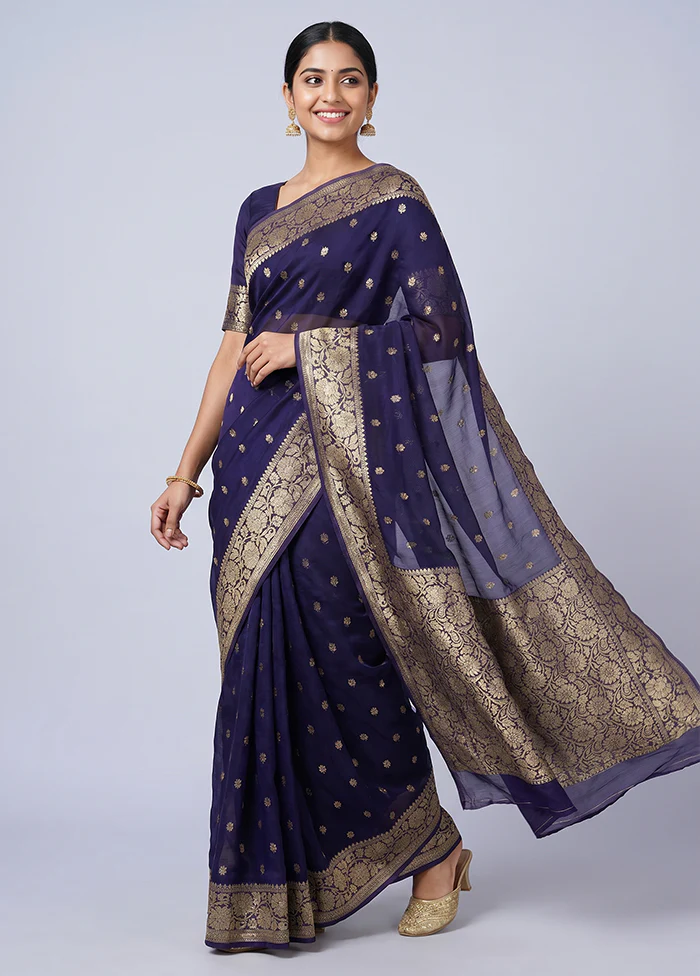 Blue Georgette Saree With Blouse Piece