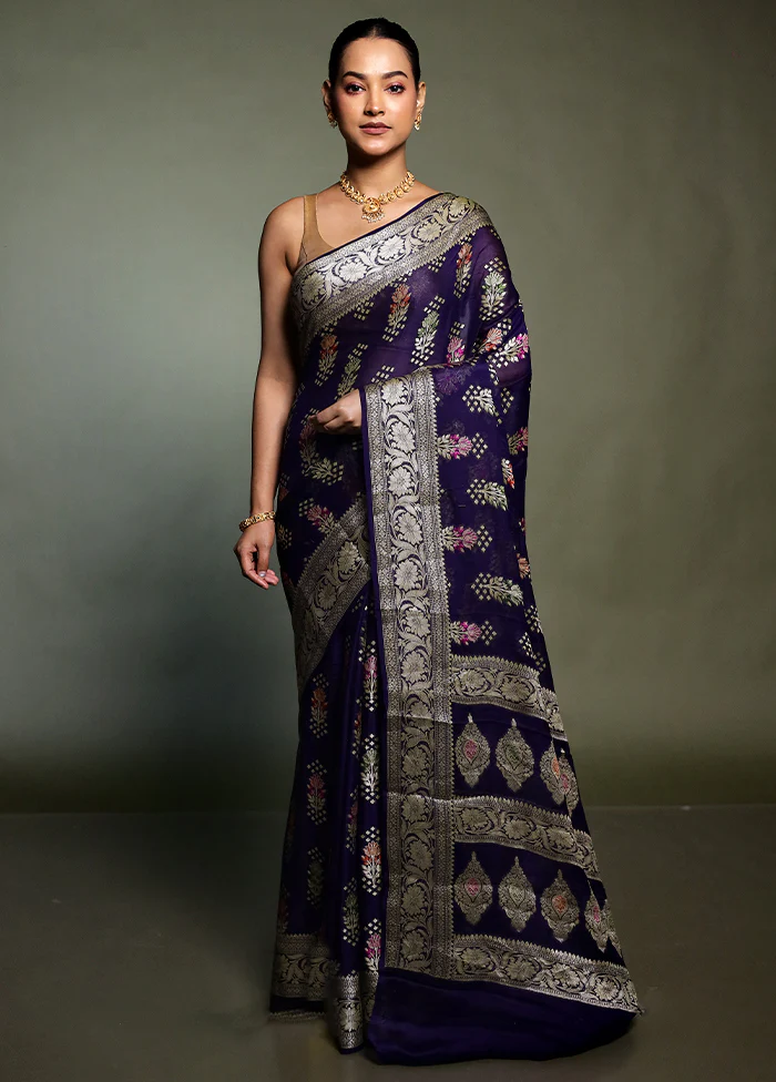 Blue Georgette Saree With Blouse Piece - Image 2