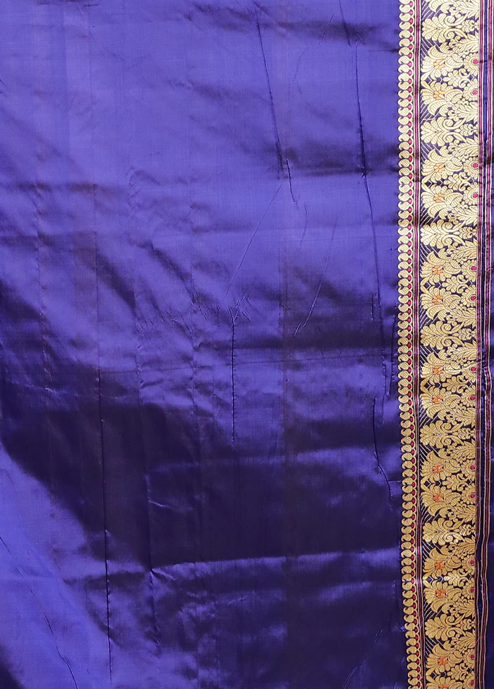 Blue Handloom Assam Pure Silk Saree With Blouse Piece - Image 5