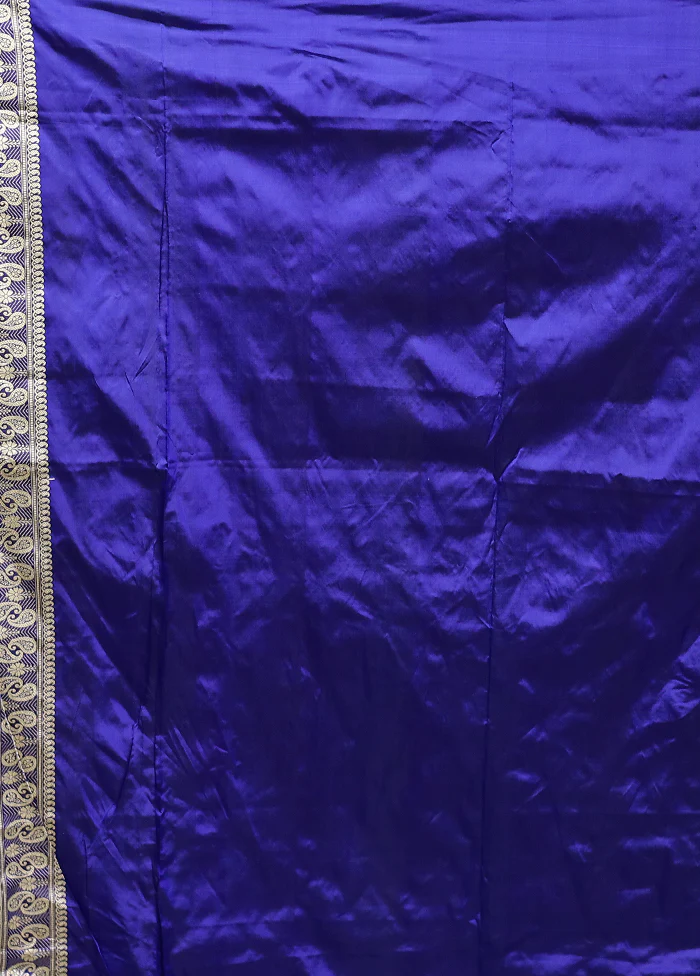 Blue Handloom Assam Pure Silk Saree With Blouse Piece - Image 5