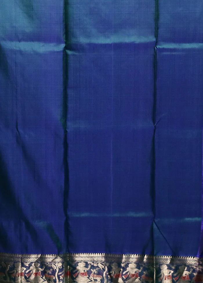 Blue Handloom Baluchari Pure Silk Saree With Blouse Piece - Image 5