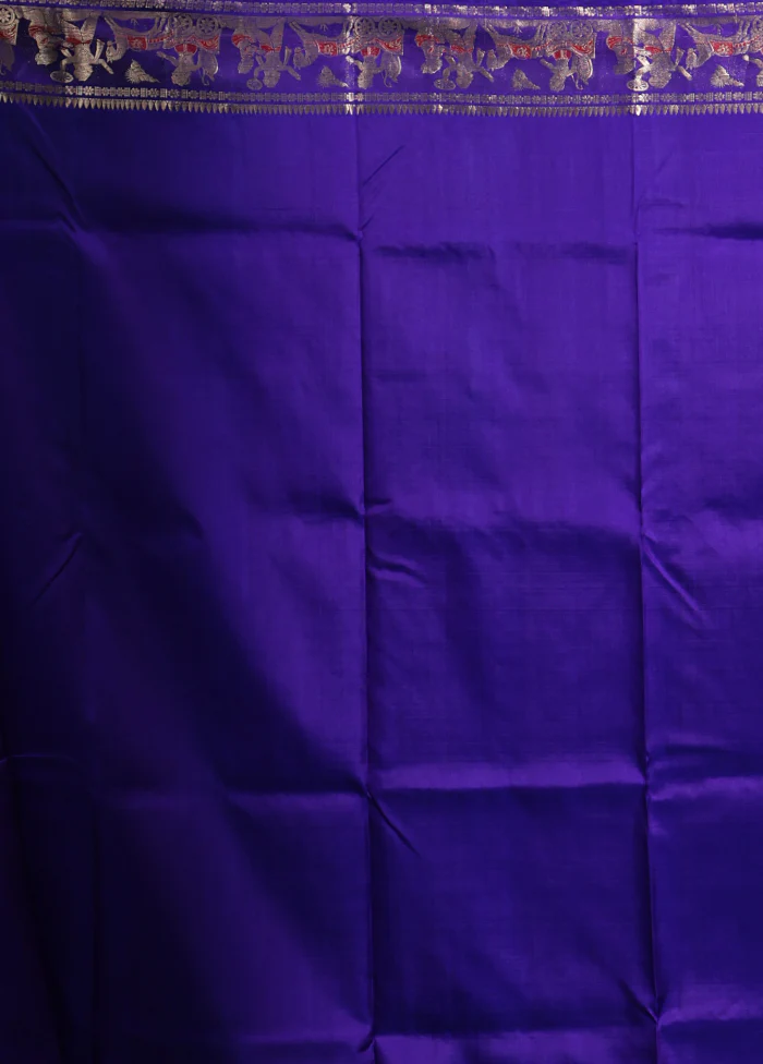 Blue Handloom Baluchari Pure Silk Saree With Blouse Piece - Image 5