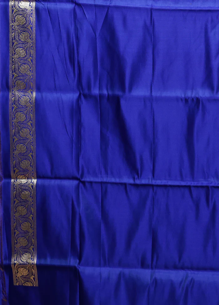 Blue Handloom Banarasi Pure Silk Saree With Blouse Piece - Image 5