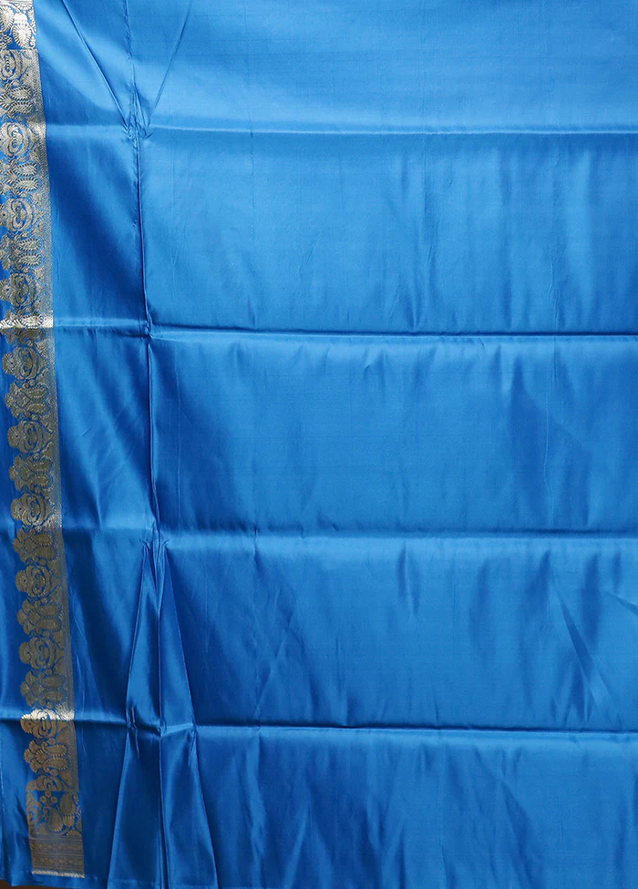 Blue Handloom Banarasi Pure Silk Saree With Blouse Piece - Image 5