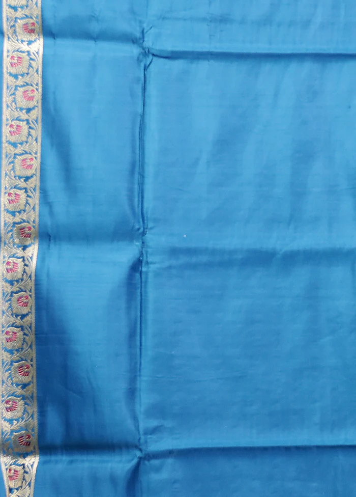 Blue Handloom Banarasi Pure Silk Saree With Blouse Piece - Image 5