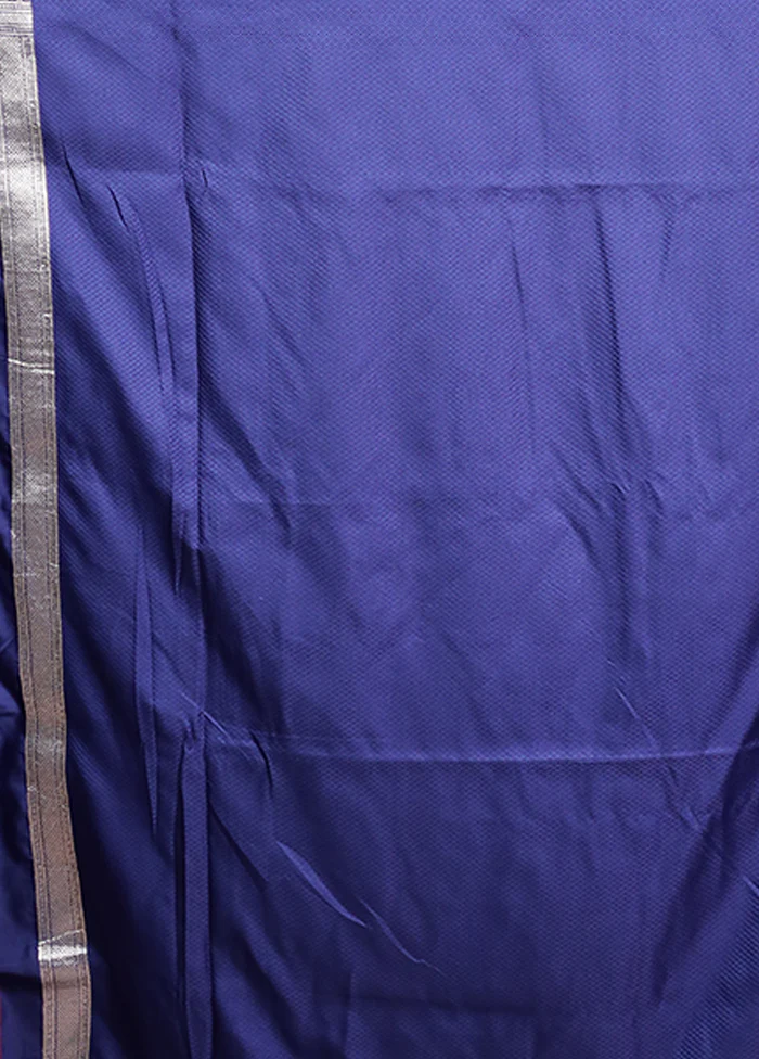 Blue Handloom Banarasi Pure Silk Saree With Blouse Piece - Image 5