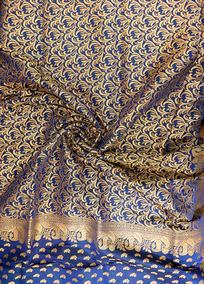 Blue Handloom Banarasi Pure Silk Saree With Blouse Piece - Image 2