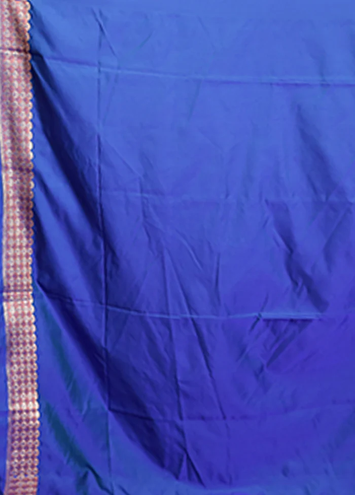 Blue Handloom Banarasi Pure Silk Saree With Blouse Piece - Image 5