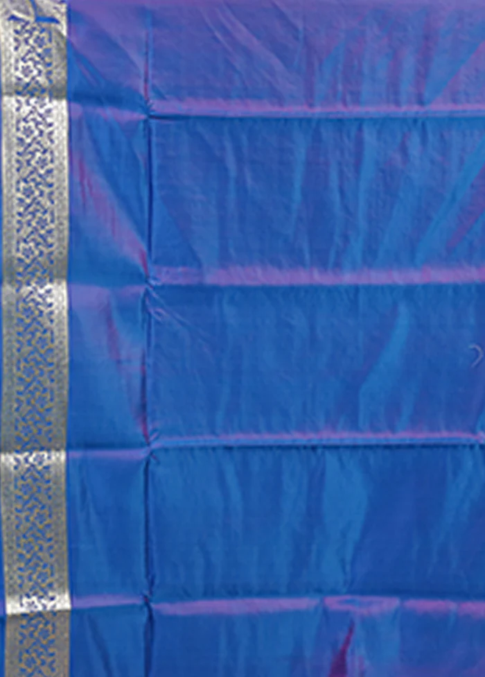 Blue Handloom Banarasi Pure Silk Saree With Blouse Piece - Image 5