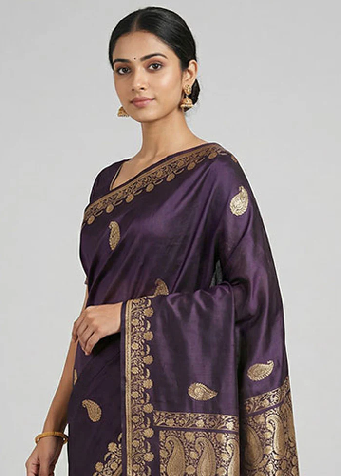 Blue Handloom Banarasi Pure Silk Saree With Blouse Piece - Image 2