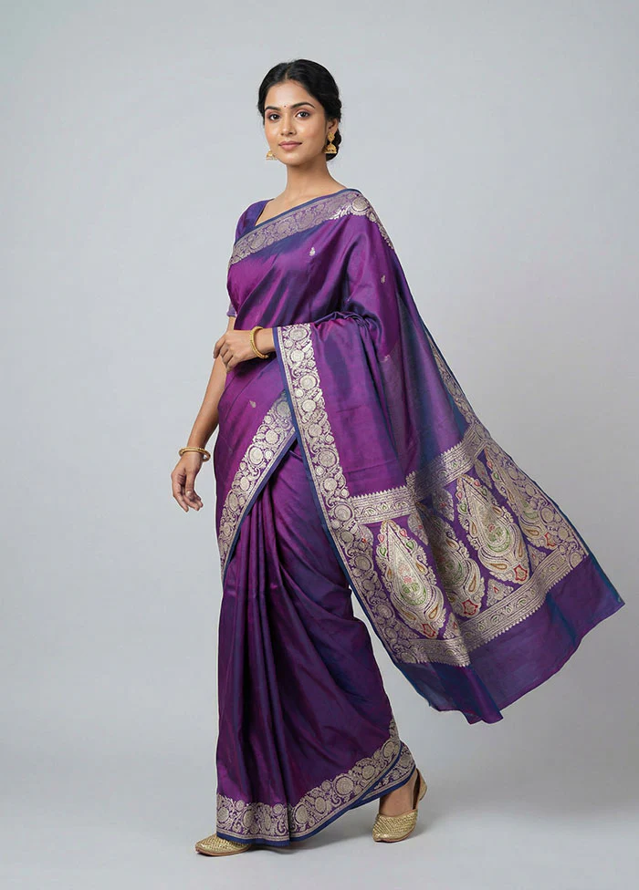 Blue Handloom Banarasi Pure Silk Saree With Blouse Piece