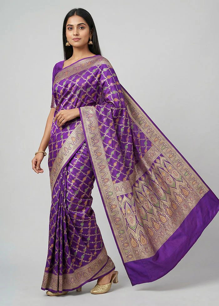 Blue Handloom Banarasi Pure Silk Saree With Blouse Piece
