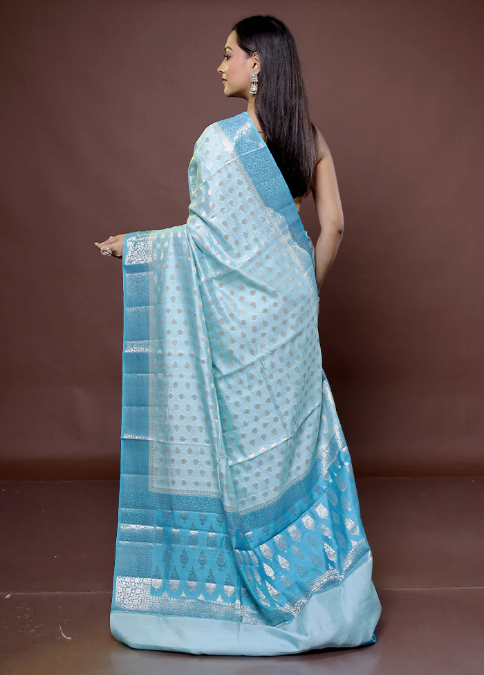 Blue Handloom Dupion Pure Silk Saree With Blouse Piece - Image 3