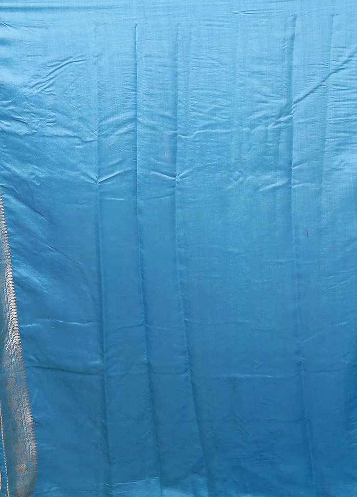 Blue Handloom Dupion Pure Silk Saree With Blouse Piece - Image 5
