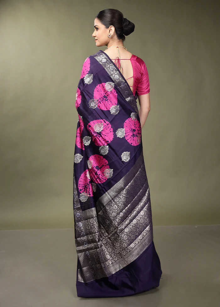 Blue Handloom Dupion Pure Silk Saree With Blouse Piece - Image 3
