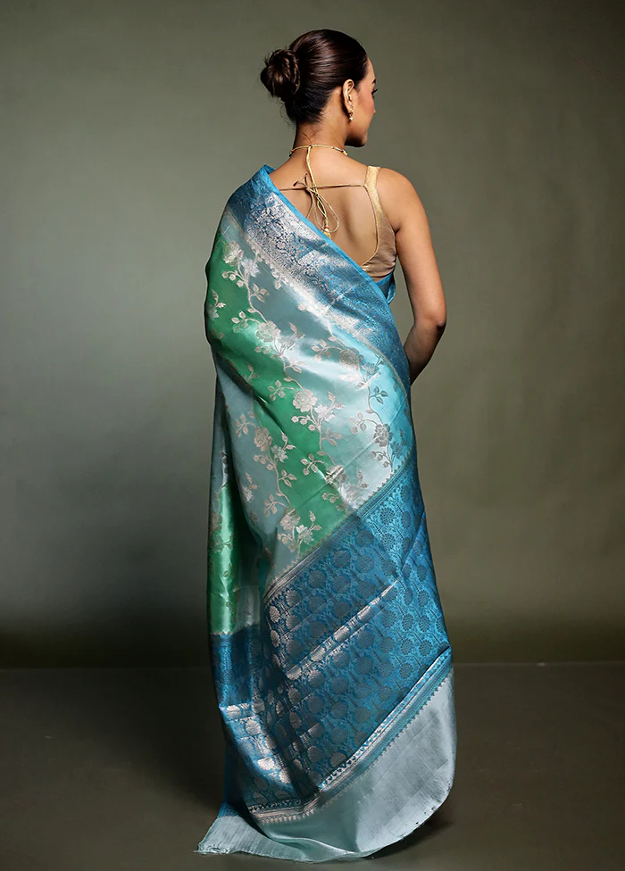 Blue Handloom Dupion Pure Silk Saree With Blouse Piece - Image 3