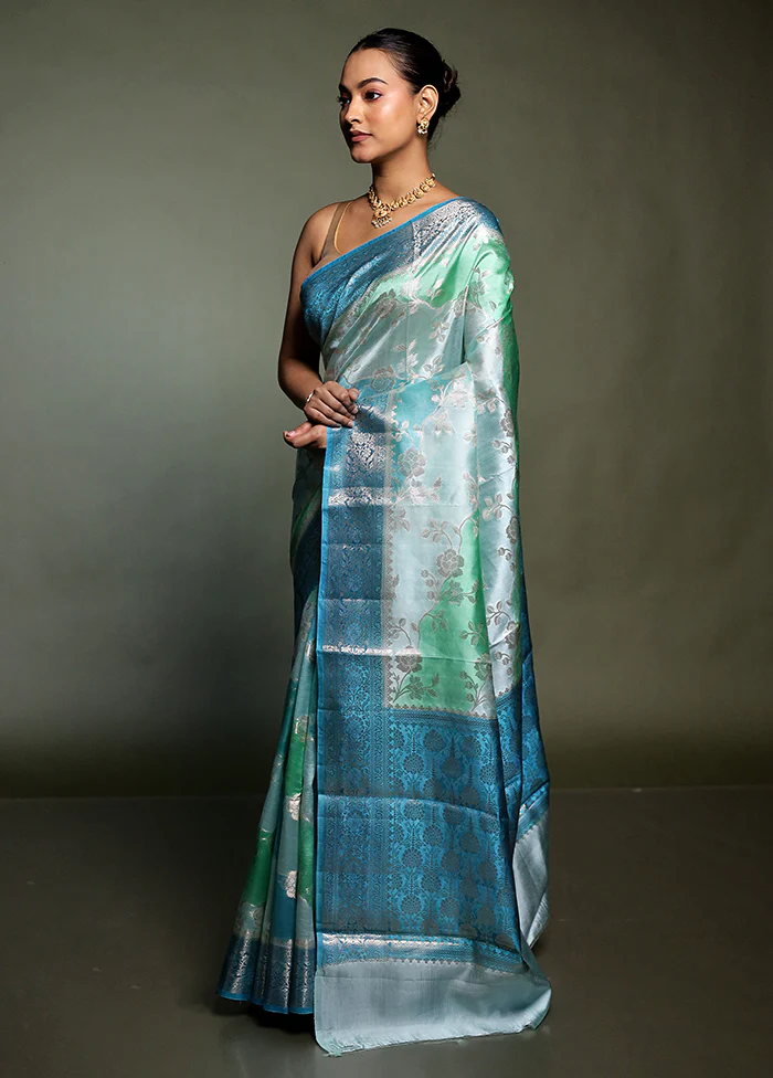 Blue Handloom Dupion Pure Silk Saree With Blouse Piece - Image 4