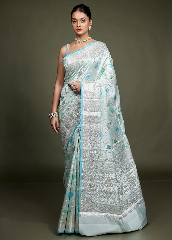 Blue Handloom Dupion Pure Silk Saree With Blouse Piece - Image 2