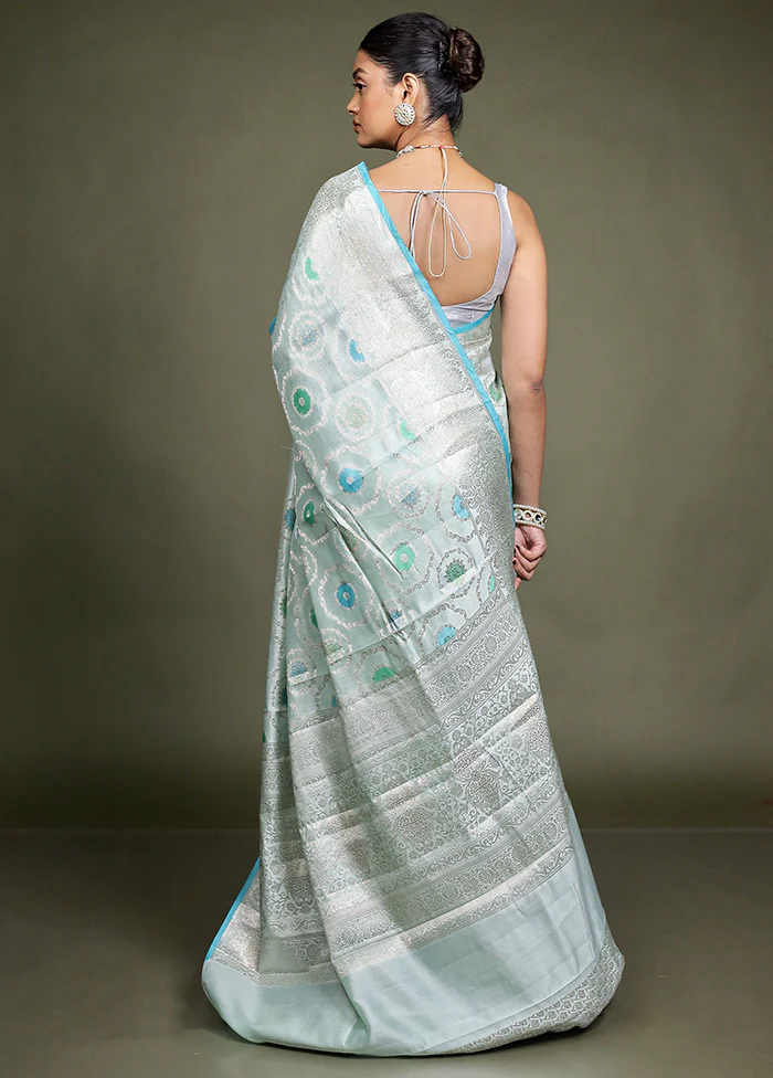 Blue Handloom Dupion Pure Silk Saree With Blouse Piece - Image 3