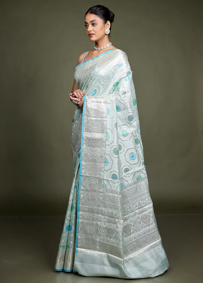 Blue Handloom Dupion Pure Silk Saree With Blouse Piece - Image 4