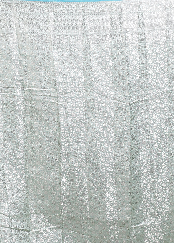 Blue Handloom Dupion Pure Silk Saree With Blouse Piece - Image 5