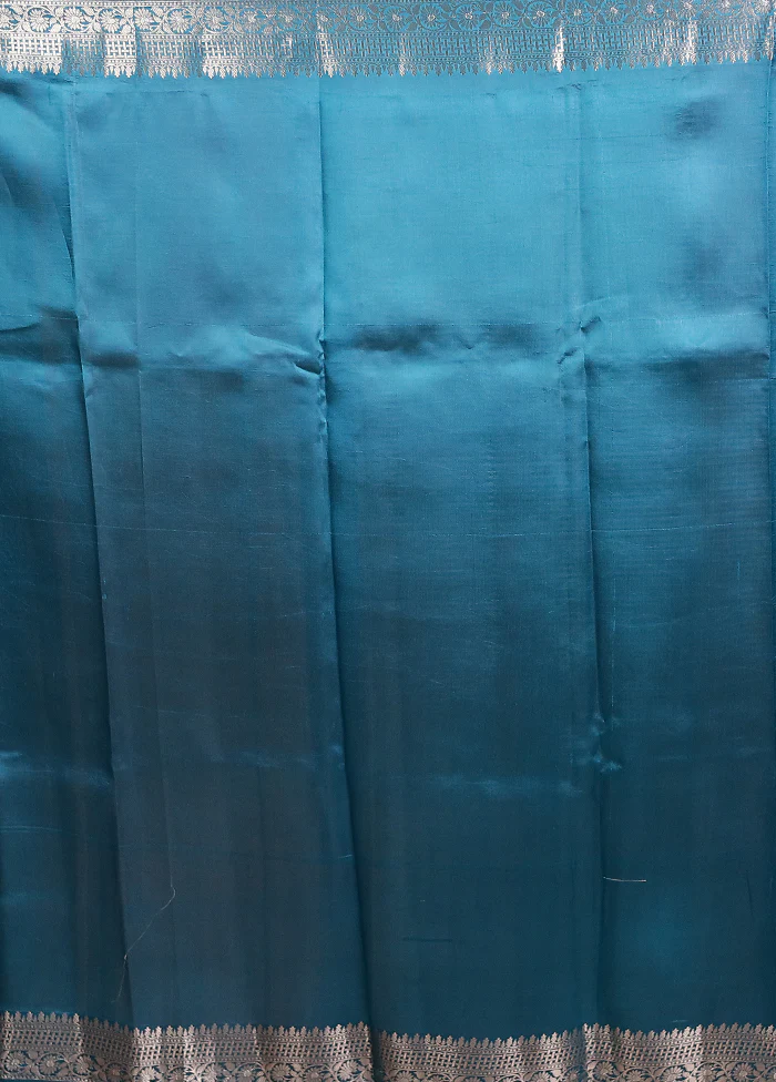 Blue Handloom Dupion Pure Silk Saree With Blouse Piece - Image 5