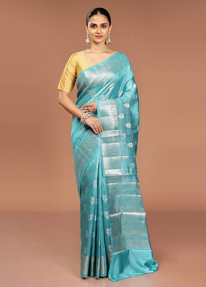 Blue Handloom Dupion Pure Silk Saree With Blouse Piece - Image 2