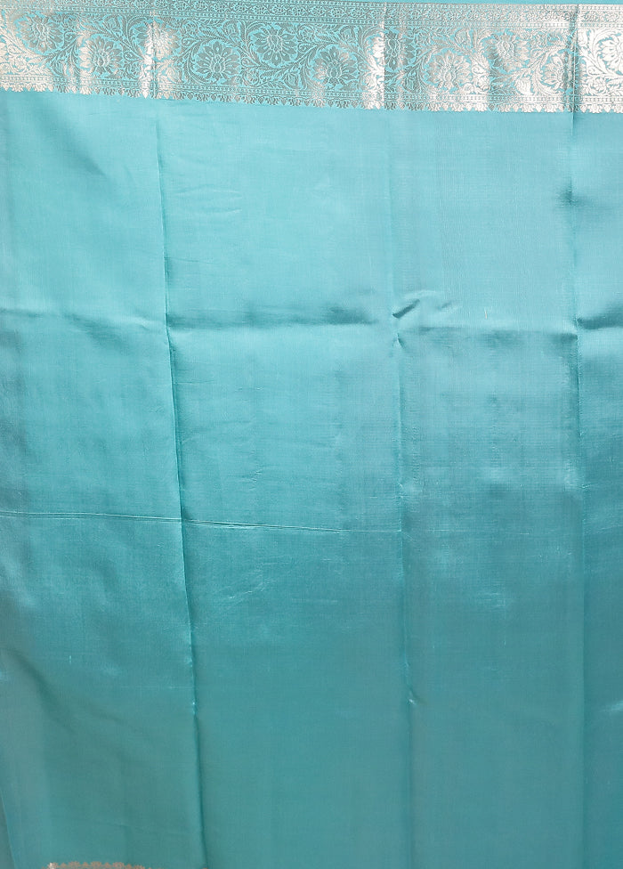 Blue Handloom Dupion Pure Silk Saree With Blouse Piece - Image 5