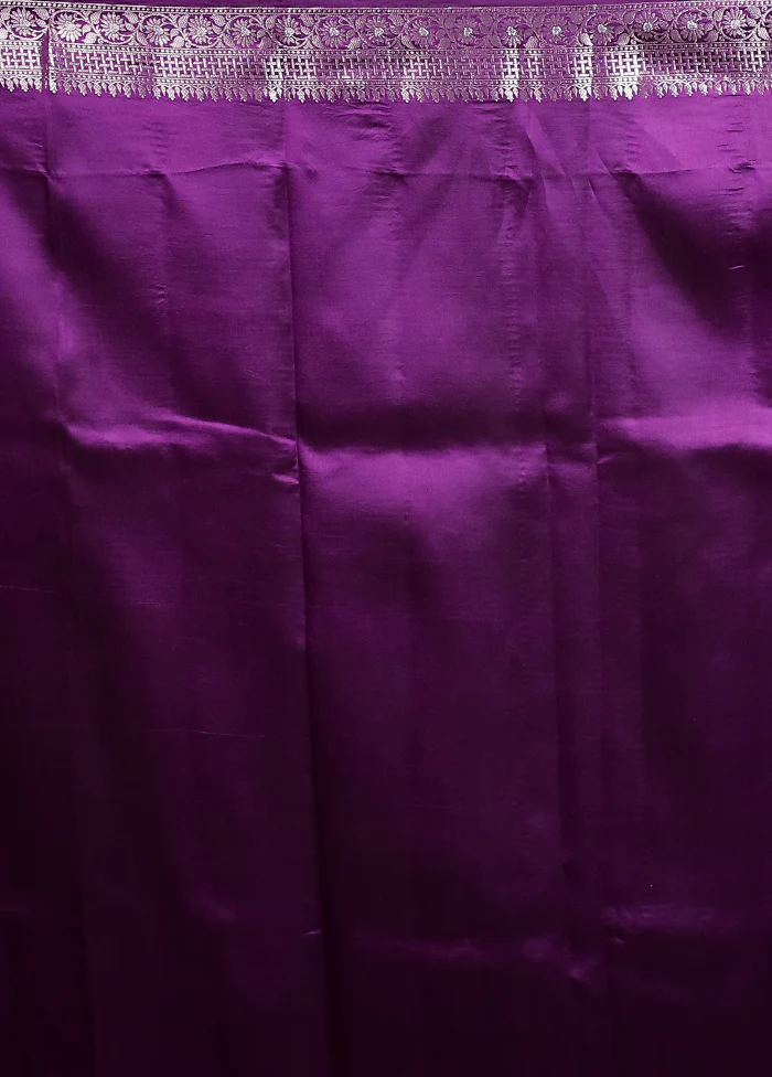 Purple Handloom Dupion Pure Silk Saree With Blouse Piece - Image 5