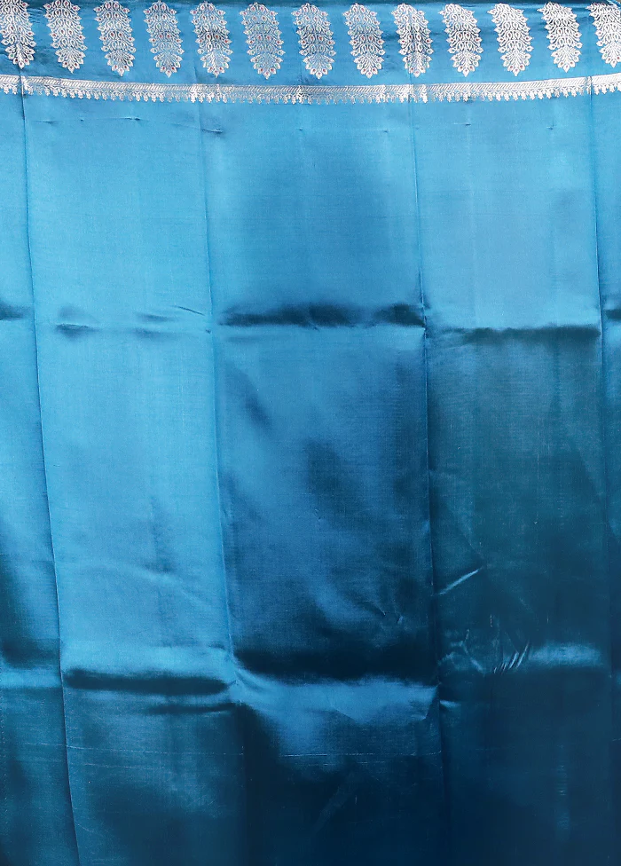 Blue Handloom Dupion Pure Silk Saree With Blouse Piece - Image 5