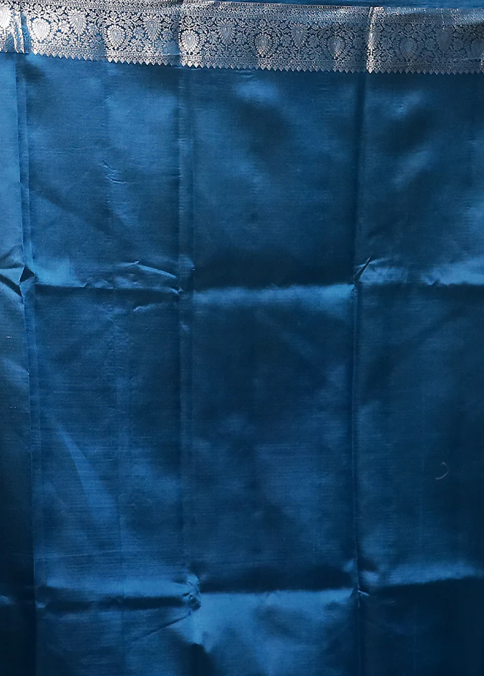 Blue Handloom Dupion Pure Silk Saree With Blouse Piece - Image 5